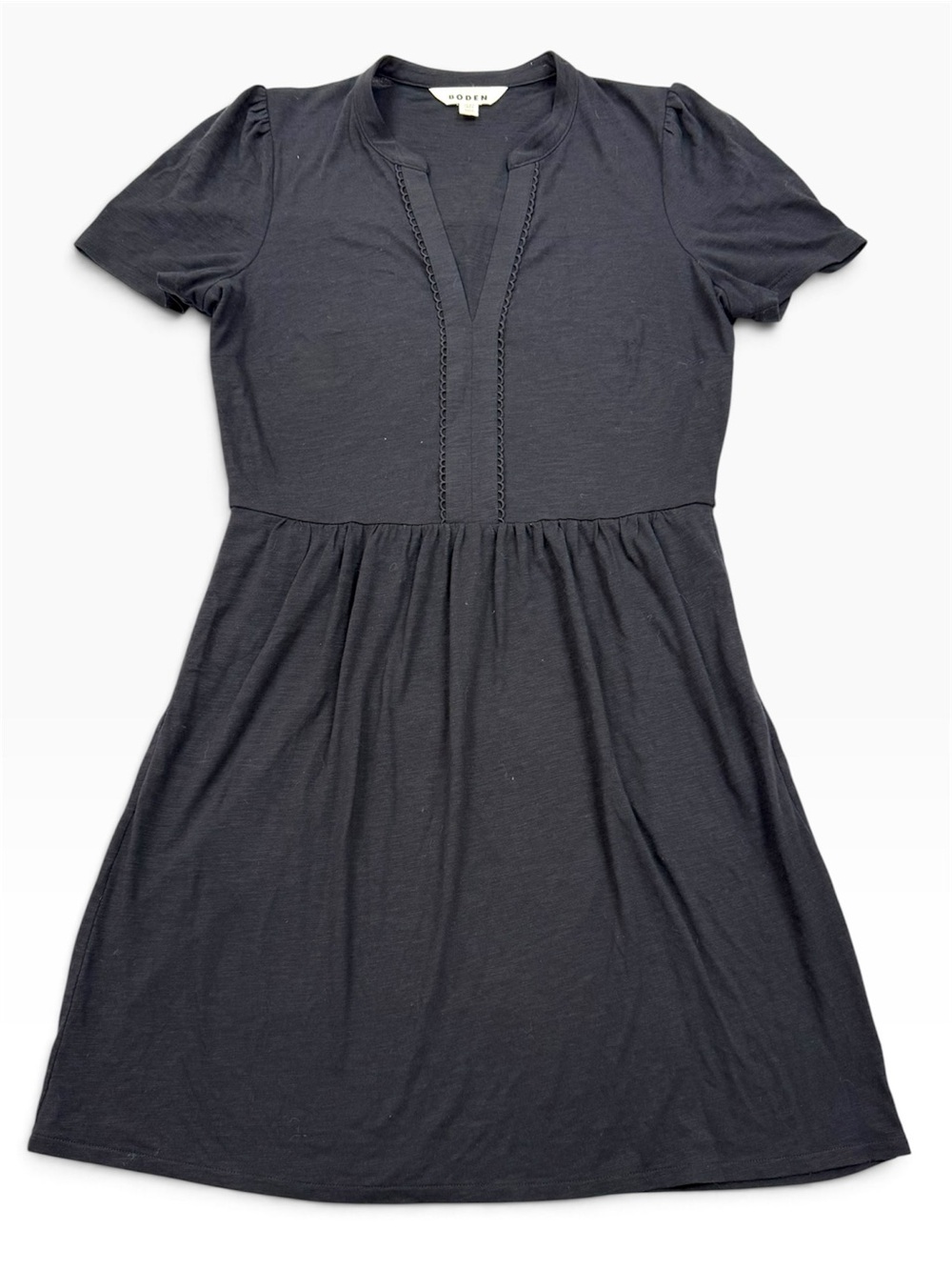 Boden Naomi Black Short Sleeve Jersey Dress US 8R Cotton Modal Pockets